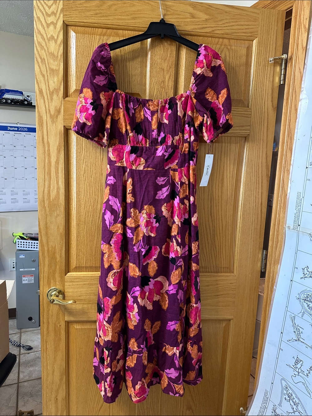 London Times Purple Floral Maxi Dress with Pink & Orange Accents - Picture 4 of 5